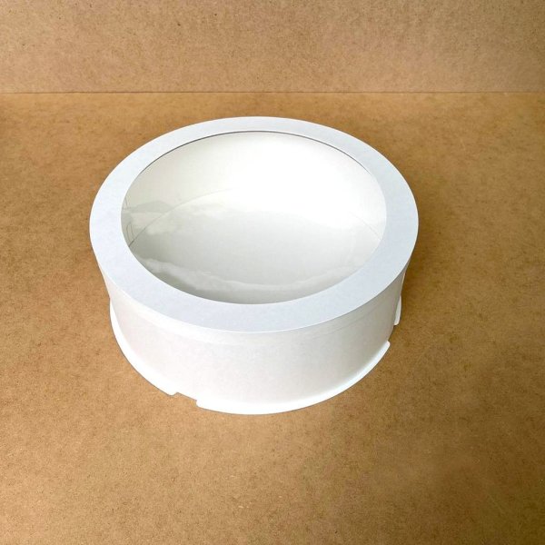 Коробка тубус d300 h100 біла з прозорою кришкою стінки картон