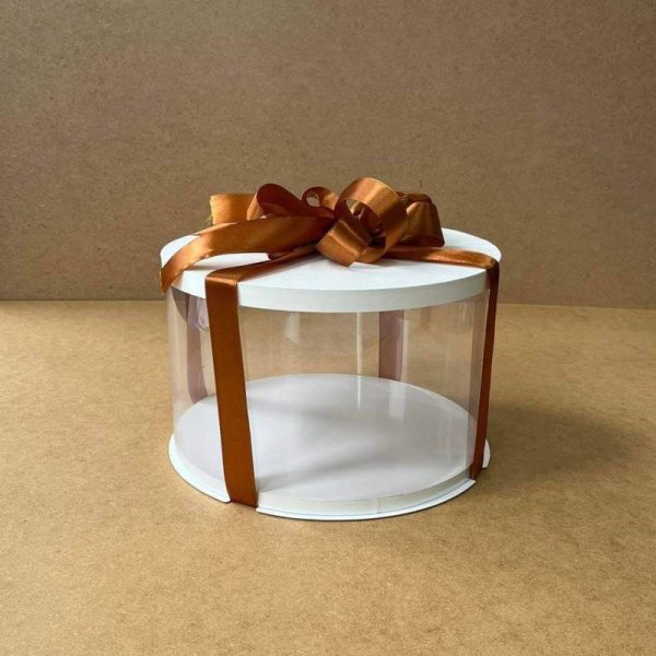 Прозора коробка тубус для торта d250 h150 з картонною кришкою