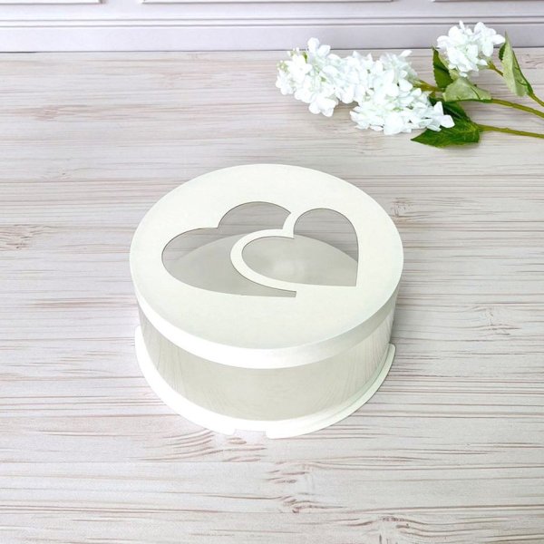 Коробка тубус під зефір d250 h100 біла кришка Серця