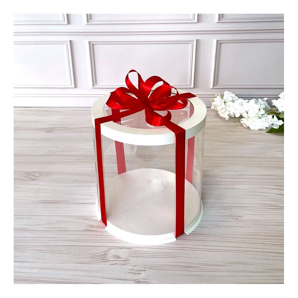 Коробка тубус d200 h300 белая с прозрачной крышкой