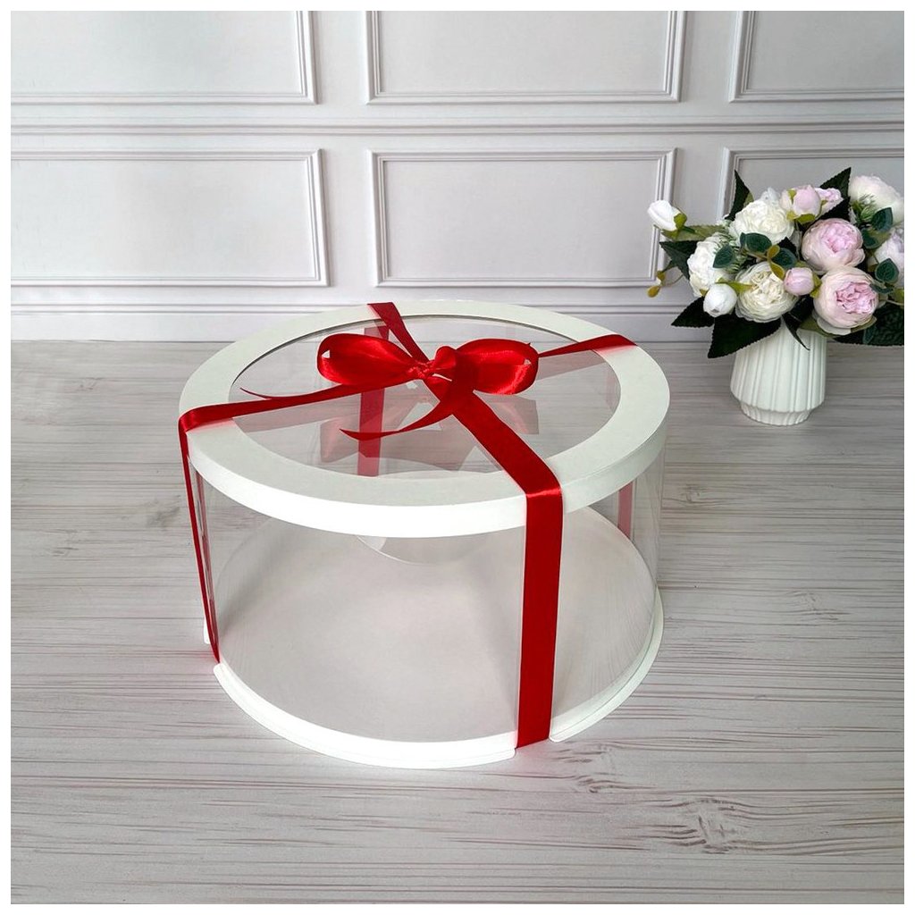 Тубус для торта d300 h150 білий з прозорою кришкою