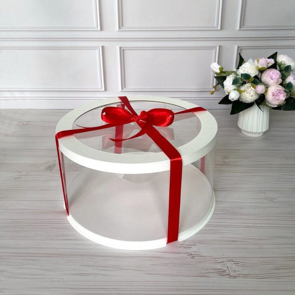 Тубус для торта d300 h150 білий з прозорою кришкою