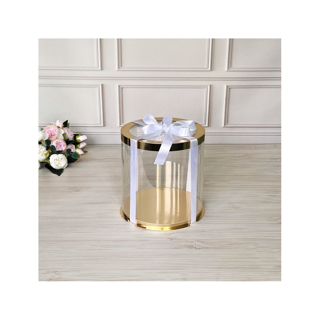 Коробка тубус для торта d200, h250 GOLD з прозорою кришкою