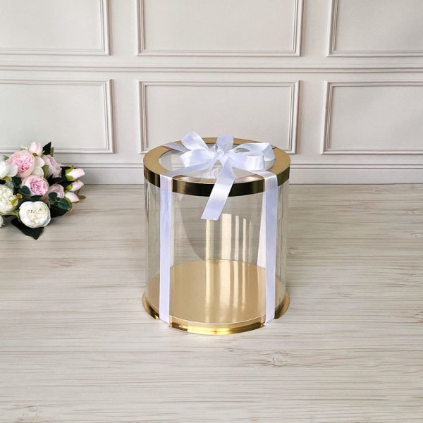 Коробка тубус для торта d200, h250 GOLD з прозорою кришкою