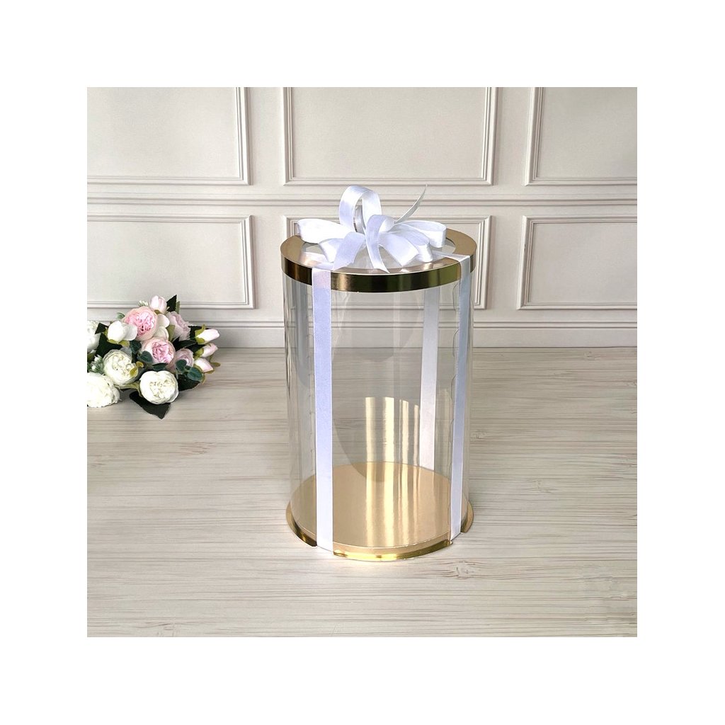 Коробка тубус для торта d200, h300 GOLD з прозорою кришкою