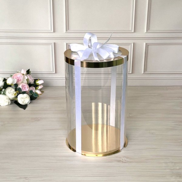Коробка тубус для торта d200, h300 GOLD з прозорою кришкою