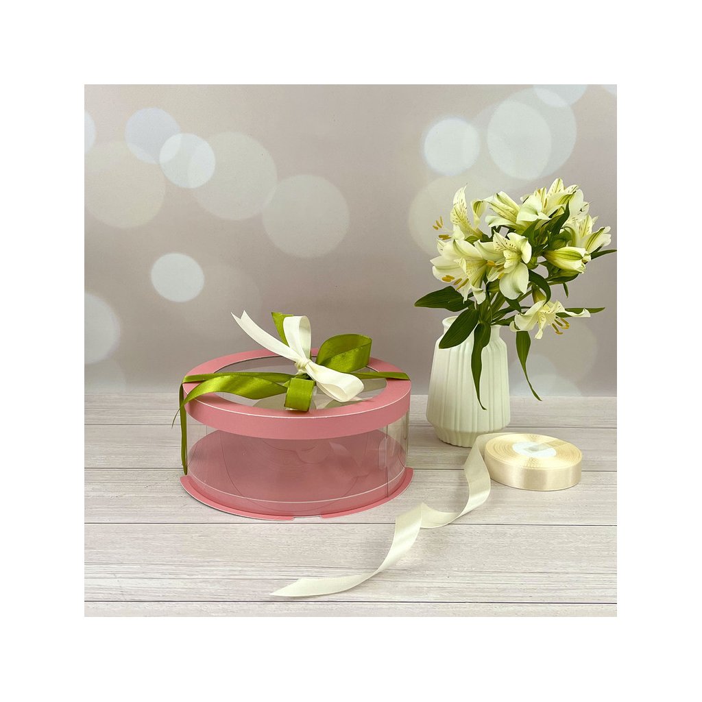 Коробка тубус d200, h70 PINK з прозорою кришкою
