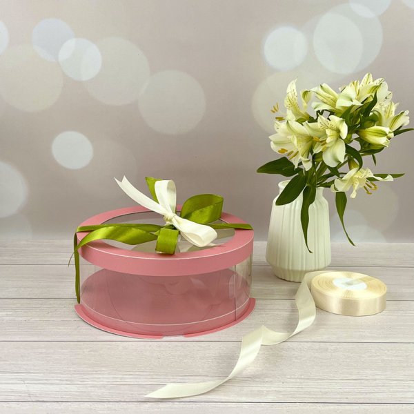 Коробка тубус d200, h70 PINK з прозорою кришкою