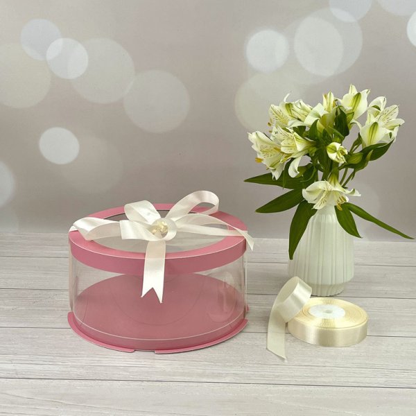 Коробка тубус d200, h150 PINK з прозорою кришкою