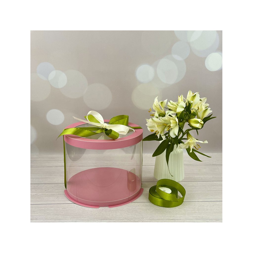 Коробка тубус d200, h200 PINK з прозорою кришкою