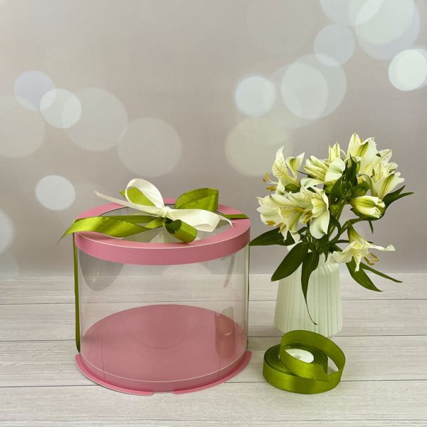 Коробка тубус d200, h200 PINK з прозорою кришкою