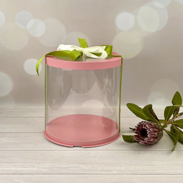 Коробка тубус d200, h250 PINK з прозорою кришкою