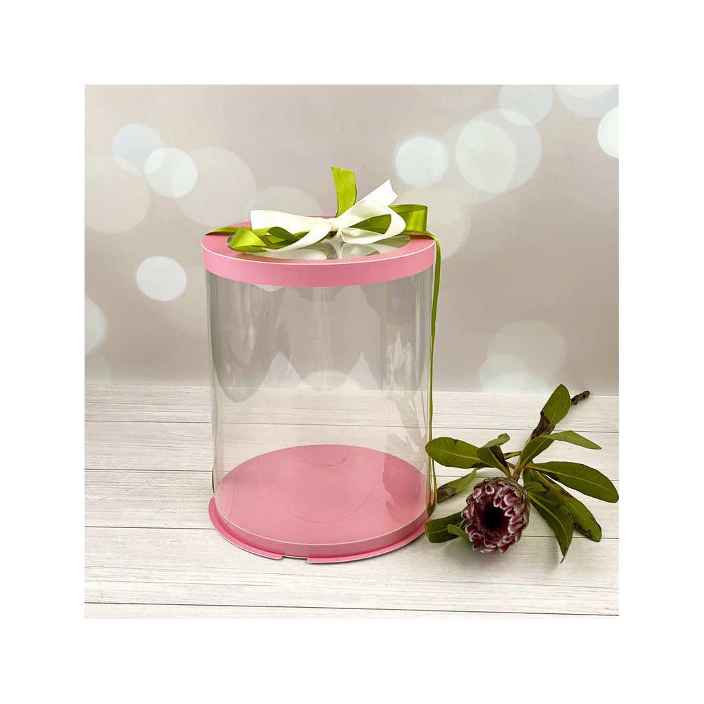 Коробка тубус d200, h300 PINK з прозорою кришкою