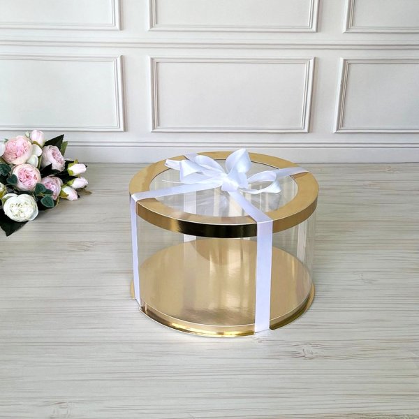Коробка тубус d250, h150 GOLD з прозорою кришкою