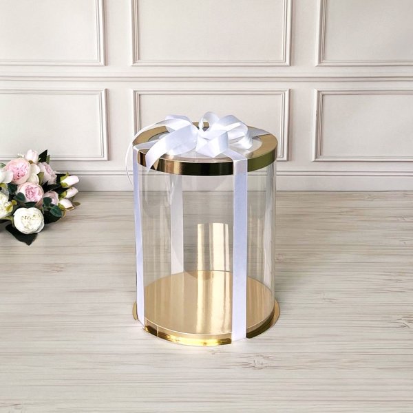 Коробка тубус d250, h300 GOLD з прозорою кришкою