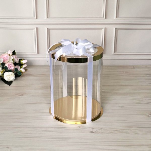 Коробка тубус d250, h400 GOLD з прозорою кришкою