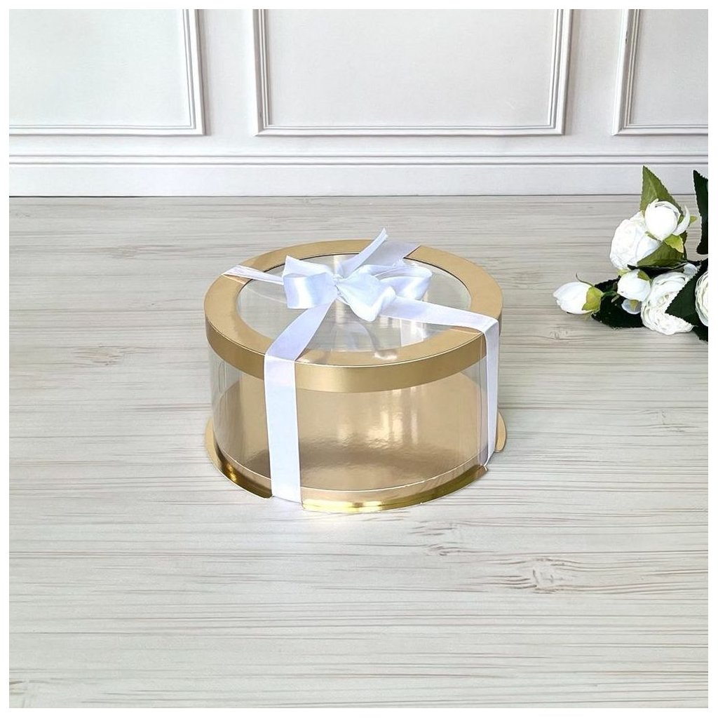 Коробка тубус d300, h150 GOLD з прозорою кришкою