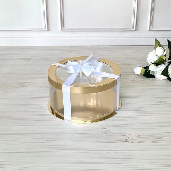 Коробка тубус d300, h150 GOLD з прозорою кришкою