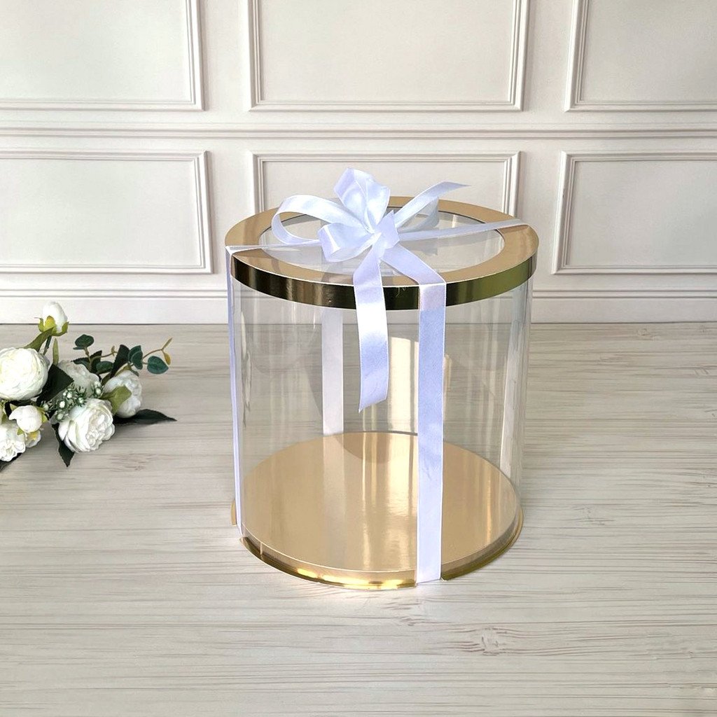 Коробка тубус d300, h300 GOLD з прозорою кришкою