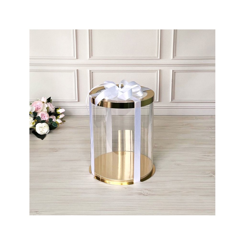 Коробка тубус d300, h350 GOLD з прозорою кришкою