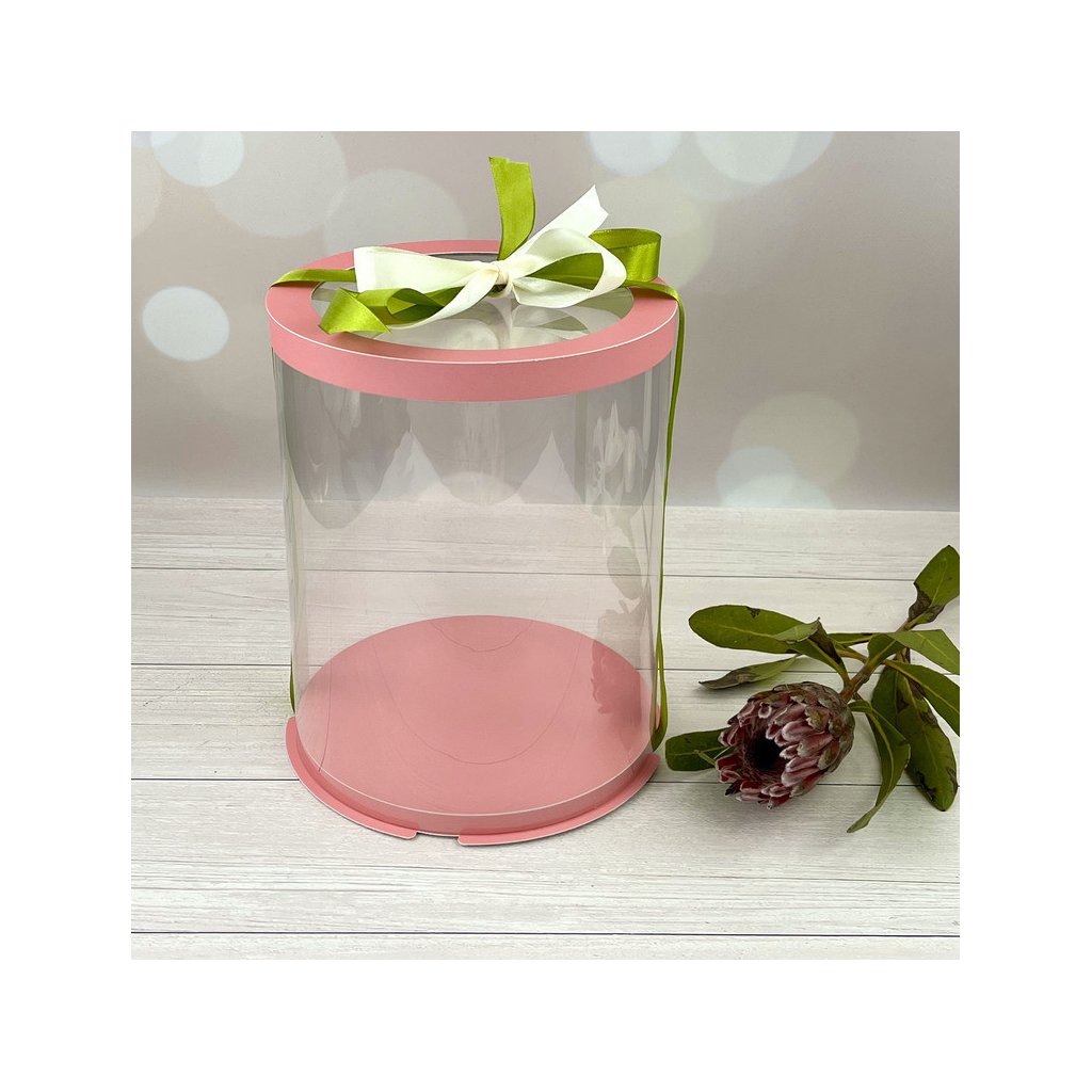 Коробка тубус d250, h300 PINK з прозорою кришкою