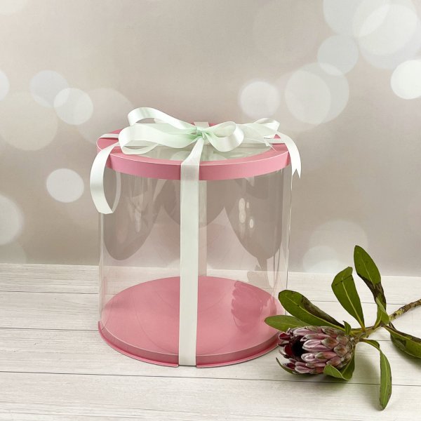 Коробка тубус d250, h250 PINK з прозорою кришкою