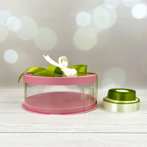 Коробка тубус для торта d250, h100 з прозорою кришкою PINK