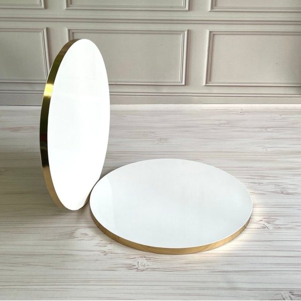 Подложка круглая D200 h12 белая торець золотой