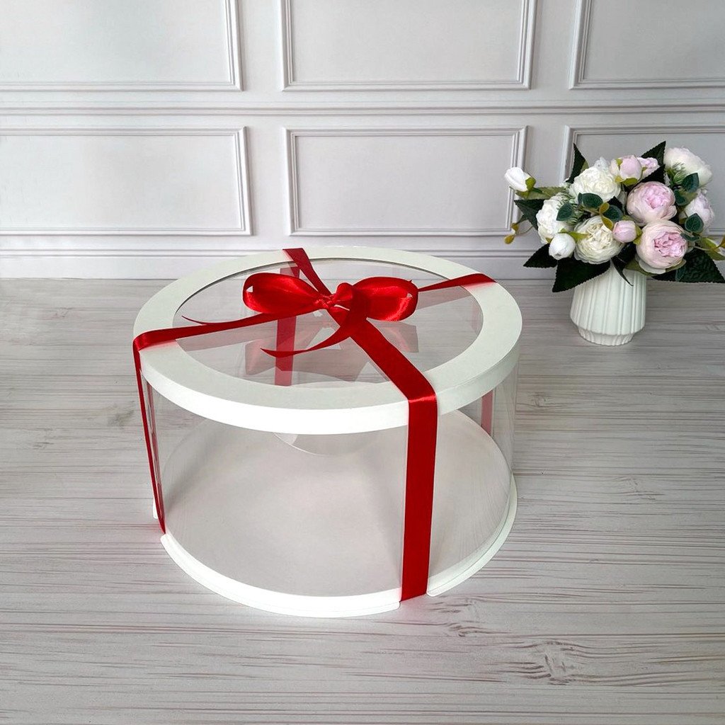 Коробка тубус d300 h200 біла з прозорою кришкою