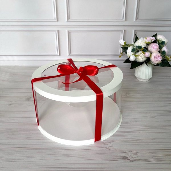 Коробка тубус d300 h200 біла з прозорою кришкою