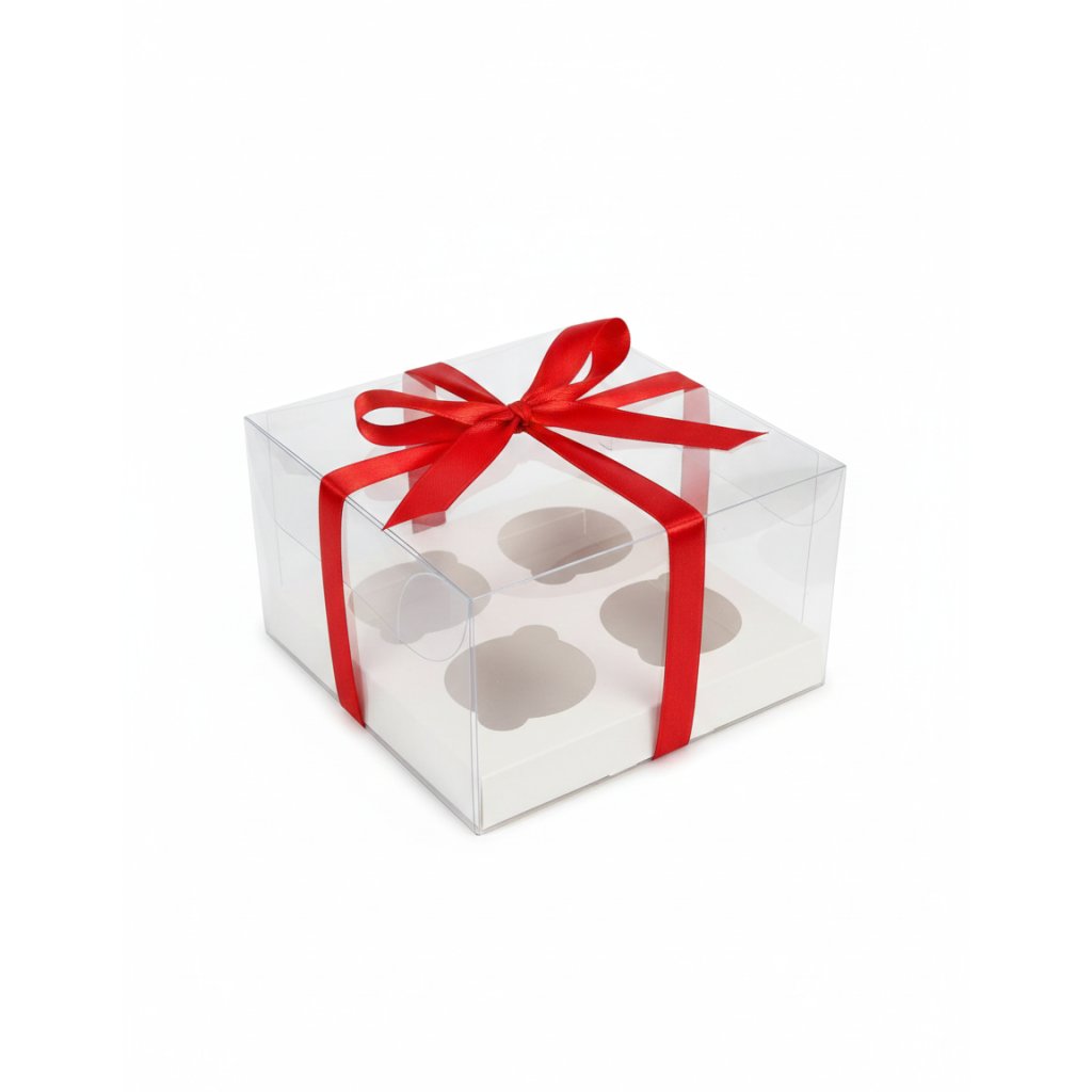 Коробка аквариум 175×175×110 с вкладкой на 4 ячейки для капкейков | ARTSweet