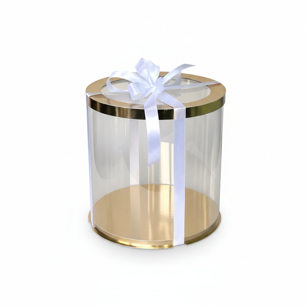 коробка тубус для торта D200 H300 GOLD з прозорою кришкою