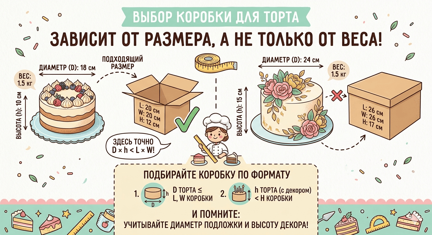 Який розмір коробки потрібен для торта 1, 1.5 і 2 кг - таблиця підбору