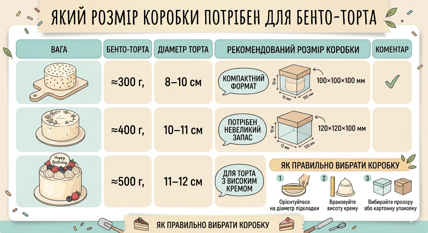 Який розмір коробки потрібен для бенто-торта — таблиця підбору