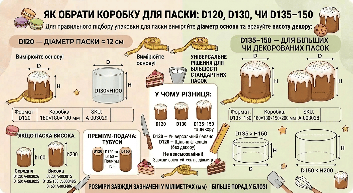 Як обрати коробку для паски — D120, D130 чи D135–150