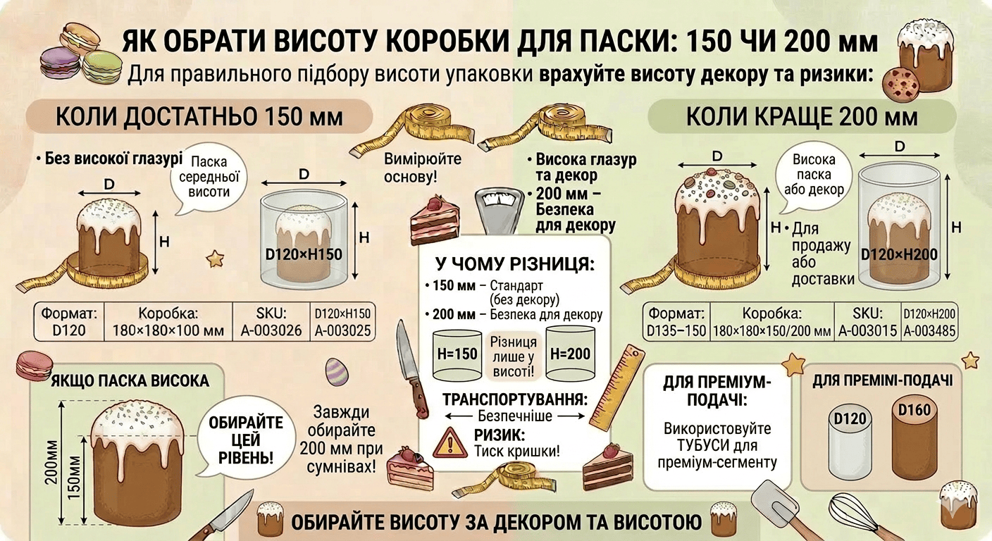 Как выбрать высоту коробки для паски — 150 или 200 мм